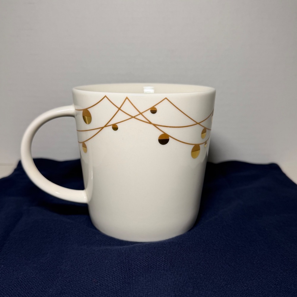 Starbucks 2012 White Gold Metallic String Light Ornament Holiday Coffee Mug